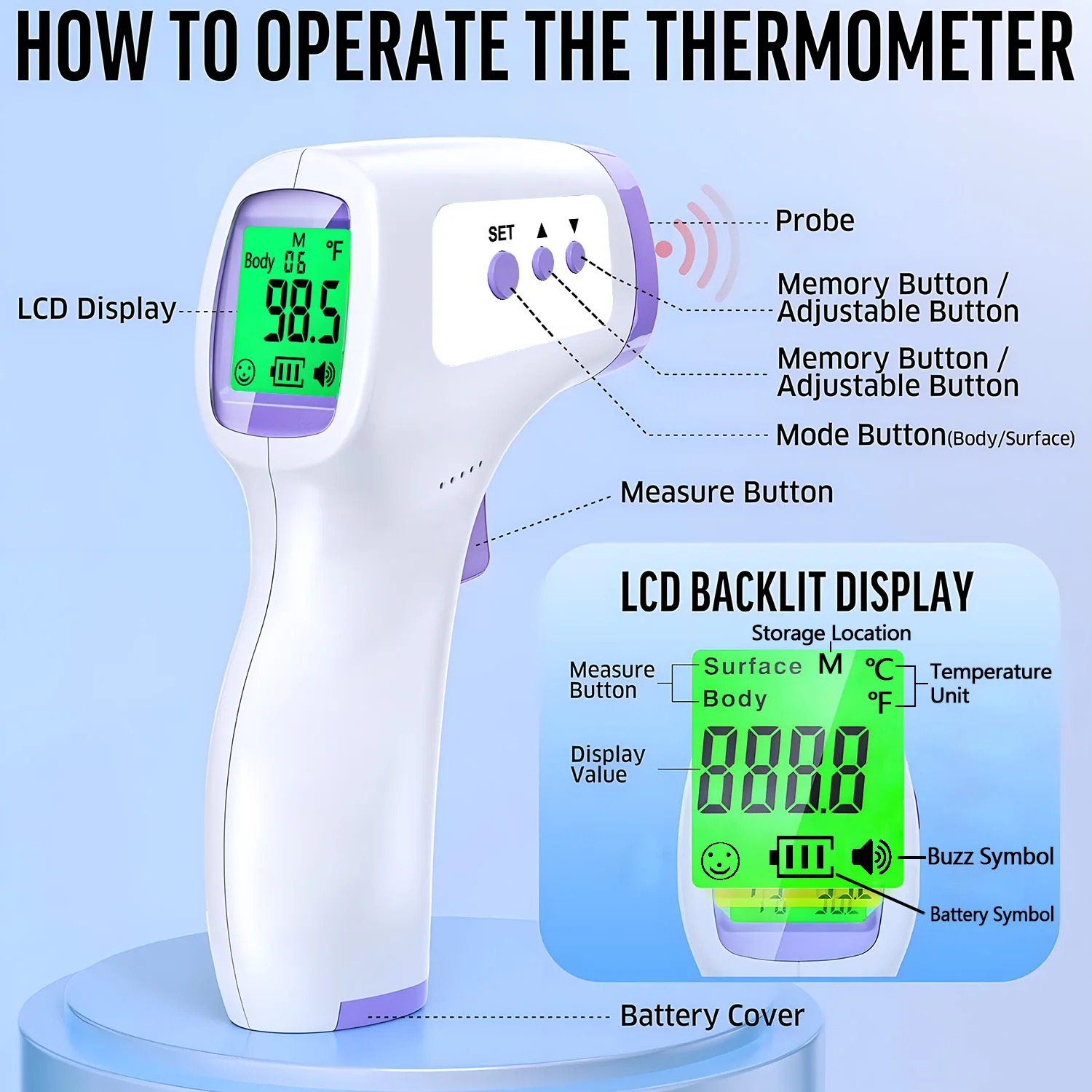 Non-contact Laser Body Temperature Ear Thermometer Oximeter Infrared Fever Thermometer Medical Household Digital Infant Adult