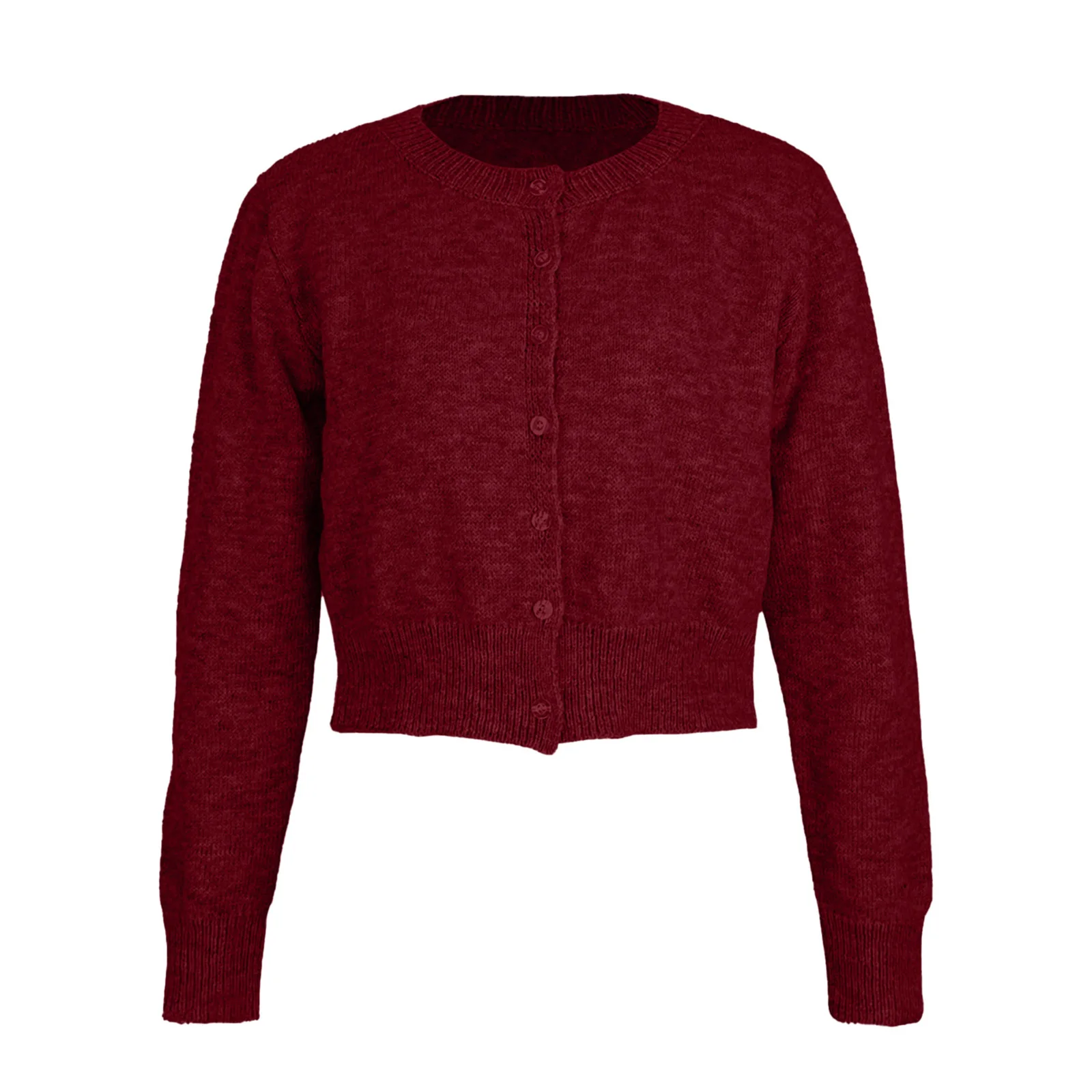 

Женский вязаный укороченный кардиган с круглым вырезом и длинными рукавами спереди, свитера на пуговицах, верхняя одежда для повседневного повседневного офиса, школы