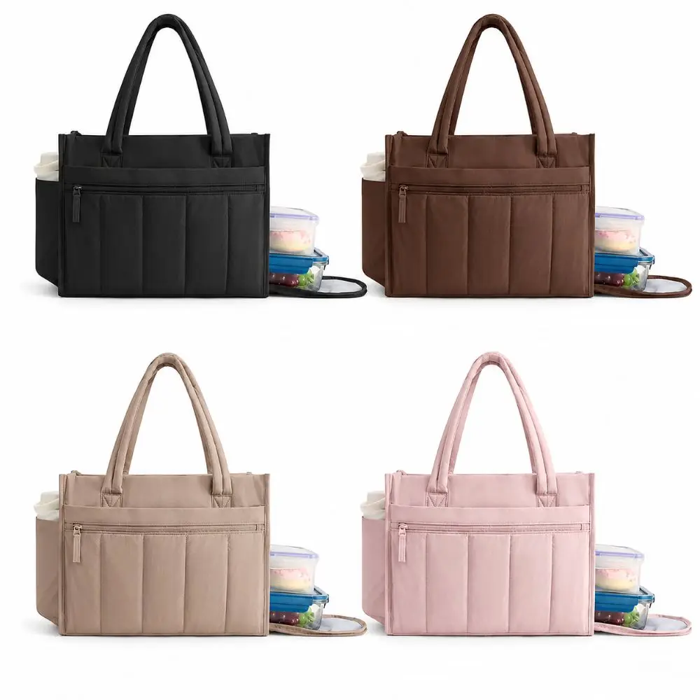 30L Capacity Laptop Tote Bag Puffer Zipper Closure Lunch Tote Padded Handles Matching Pouch Work Handbag Business Travel