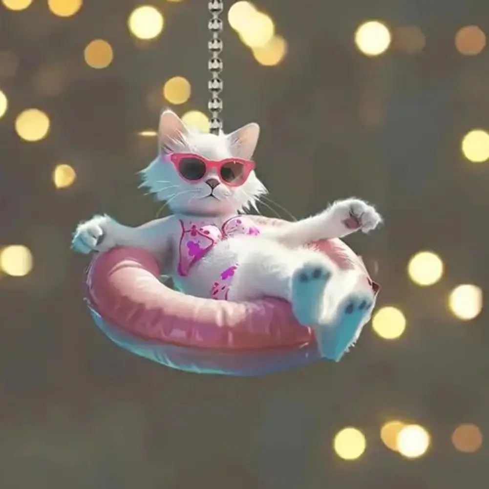 Car Ornament Decoration Swimming Ring Kitten Pendant Adorable Cartoon Cat Christmas Tree Ornament with Lanyard for Cat