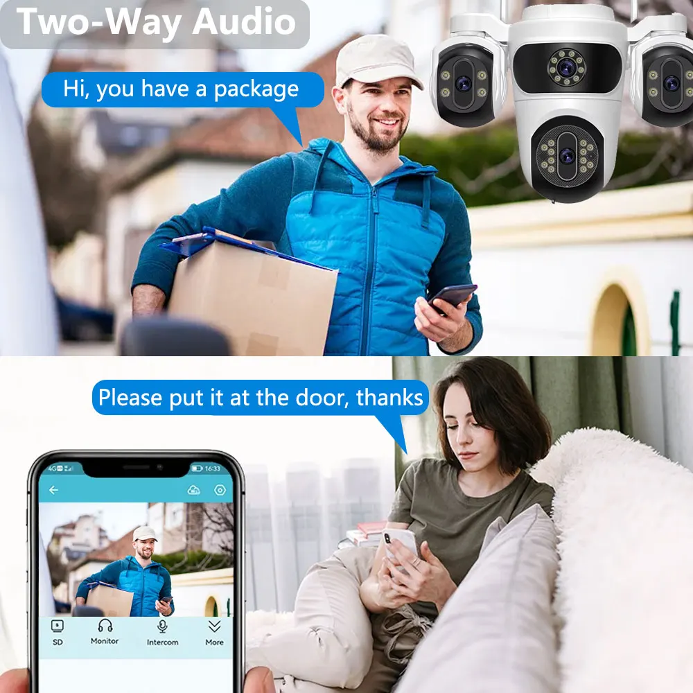 15MP WIFI Camera Three Lens Screen PTZ Camera Human Detection Security CCTV Surveillance 10MP HD External Dual Lens Camera iCsee