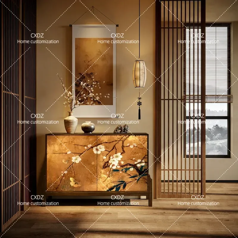 Song-style aesthetics, new Chinese-style solid wood tall cabinets, entrance storage side cabinets, living room bedroom