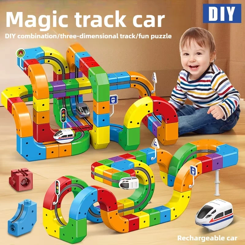 Anti-Gravity Gear Racer Track Set, 3D DIY Puzzle Assembly Toy, Creative STEM Educational Gift for Kids ﻿ ﻿