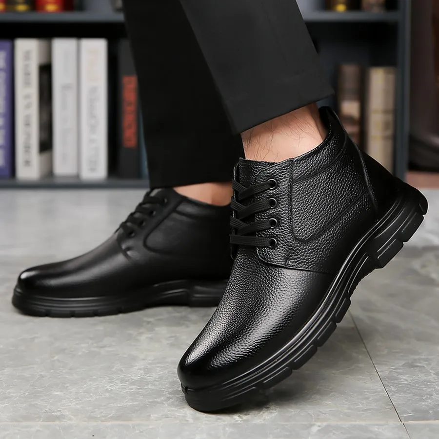 Men's Winter Ankle Boots, Padded Microfiber Lace-Up Round Toe for Everyday Outdoor Wear