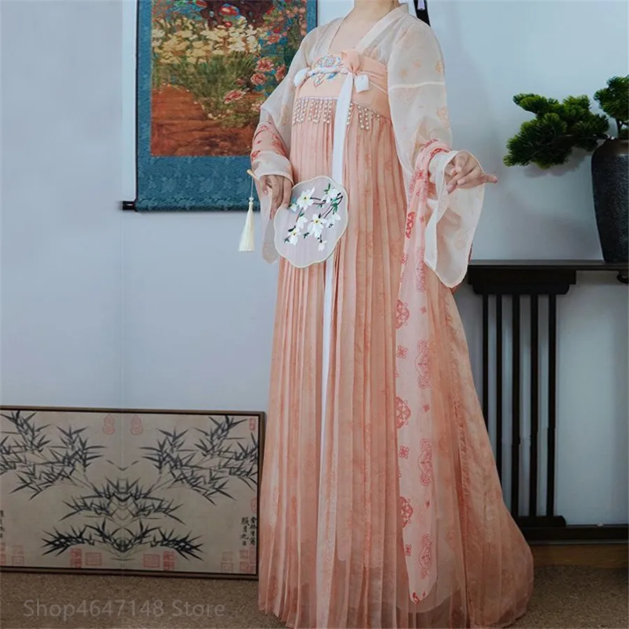 

Hanfu Women Chinese Traditional Cosplay Costume Tang Dynasty Stage Dance Dress bule Pink Hanfu Dress Plus Size