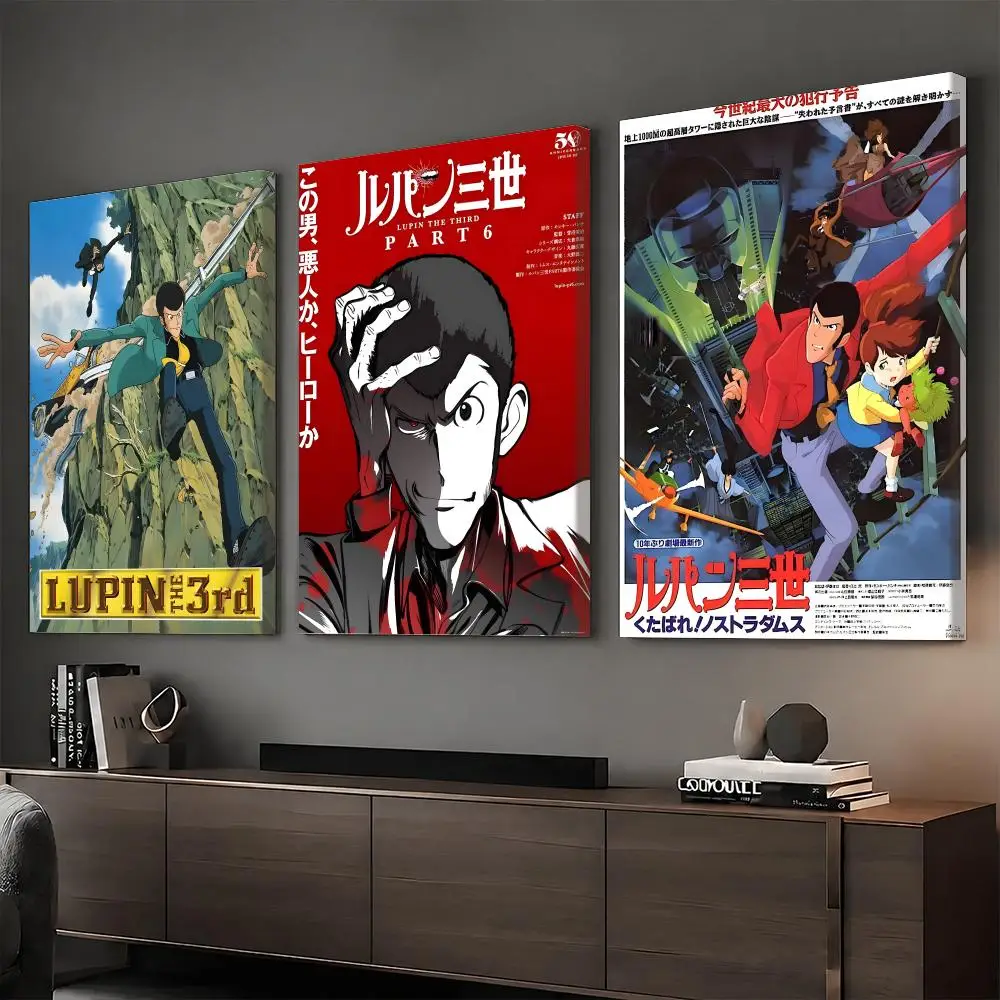 L-Lupin the Third Anime Painting Calligraphy HD Canvas Print Poster Wall Art | Optional Frame | Modern Hallway Decor