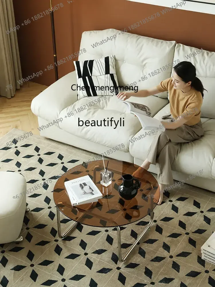 

cn8617 ss ss 8617 Coffee Table Living Room Home Stainless Steel round Tea Table Advanced Artistic Glass Small Tea Table