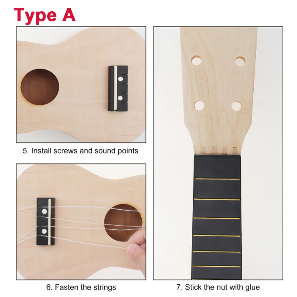 DIY Ukulele  21 Inch  Kit Deer Sound Hole Basswood Soprano Hawaii Guitar Handwork Painting for Parents-child Campaign