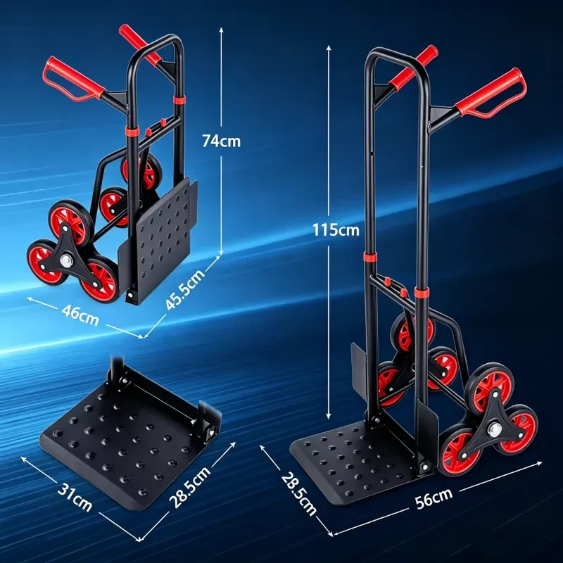 150kg Heavy Duty Climbing Trolley 330lb Folding Hand Truck 6 Wheeled Multi Purpose Cart for Home Moving and Delivery