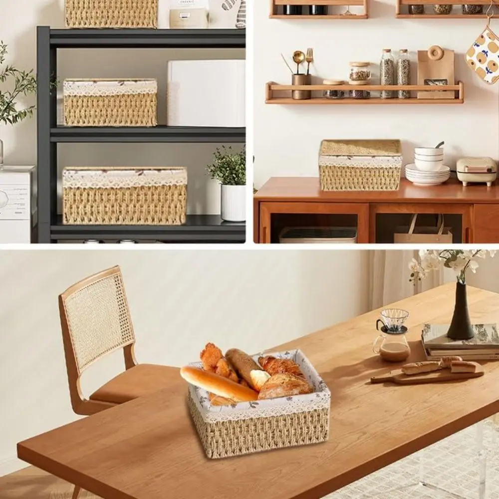 

Universal Hand Woven Wicker Storage Baskets Household Bohemia Laundry Hamper Rectangular Portable Woven Basket Kitchen Supplies