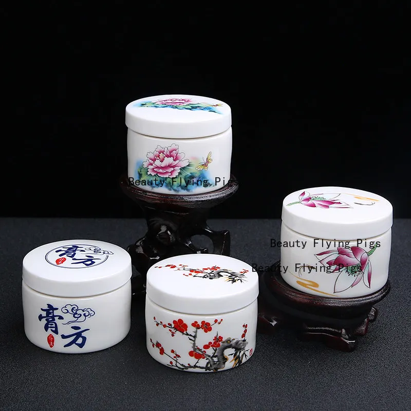 7x5cm Ceramic Mini Cylindrical Tea Can Cosmetics Packaging Jar Facial Mask/face Cream Can Fragrance Powder Jar Chinese Style