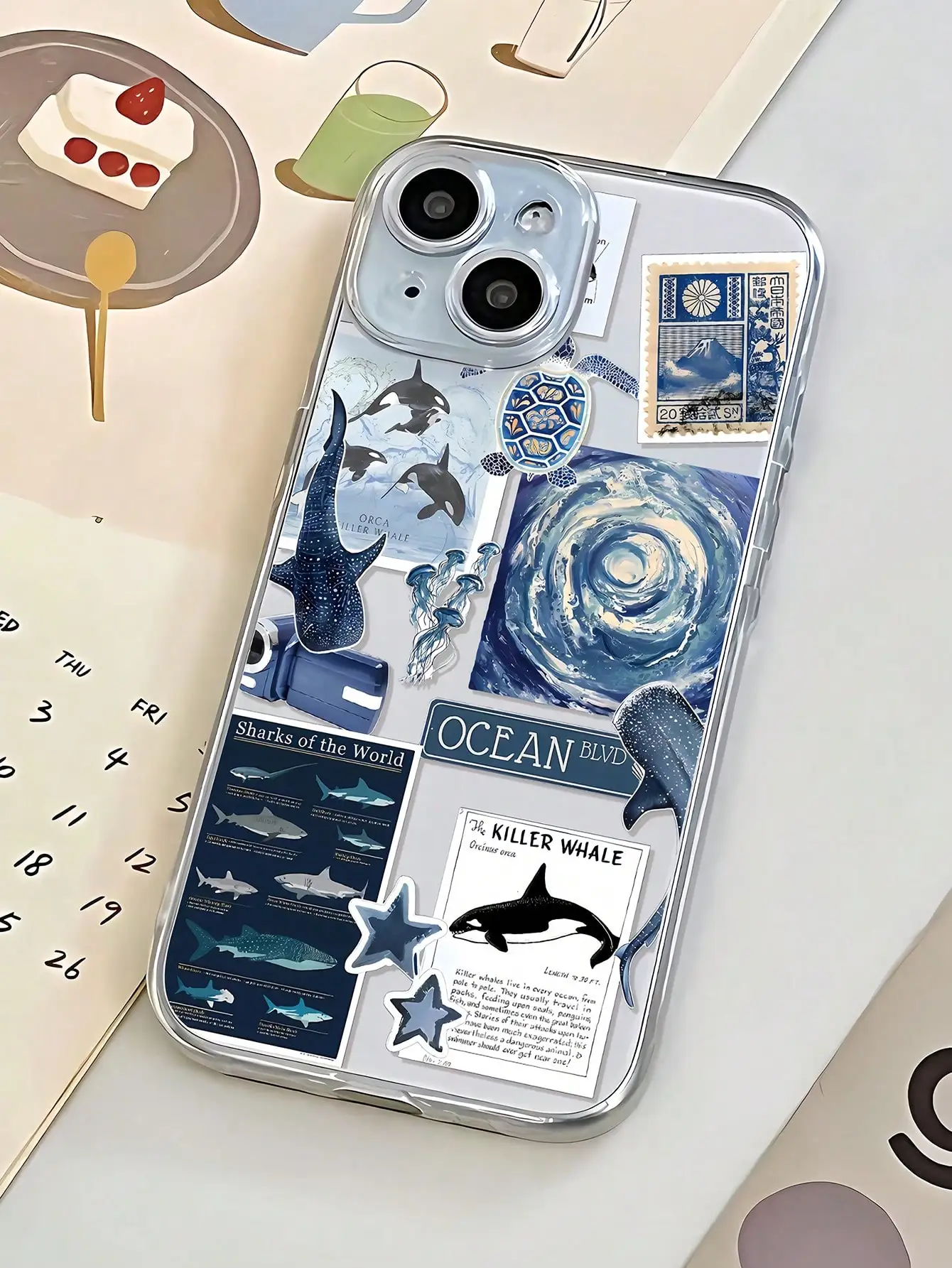 Coque de téléphone esthétique Summer Ocean Elements Whale, méduse, tortue Collage, compatible avec iPhone 17 à 11 Pro Max Plus