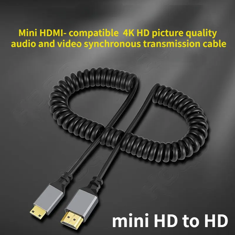 New Aluminium alloy shell 4K*2K@60Hz Mini HDMI-compatibl to HDMI Spiral Cable HDMI 2.0 to Mini HDMI Tension Spring HD Cable