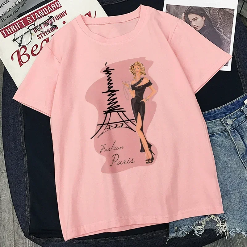 

Eiffel Tower Fashion Paris Print T shirt Women Call of Sexy Goddess pink Harajuku Tshirt Tops Femme Summer T-shirt