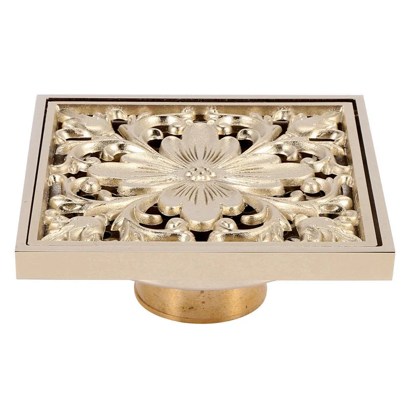 Gold Square Floor Drain Shower Ground Drainer with Strainer Filter Drainage Clean for Bathroom Washroom-AT35