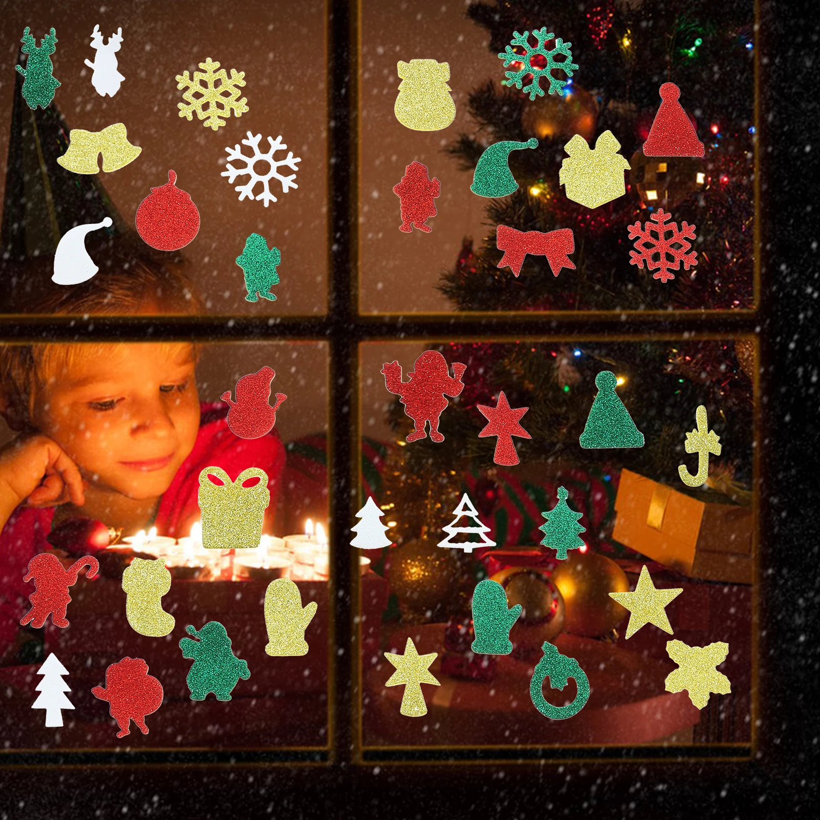 

50 Pcs Shiny Sticker Christmas Stickers Vintage Decor Glitter Christmassticker Adhesive