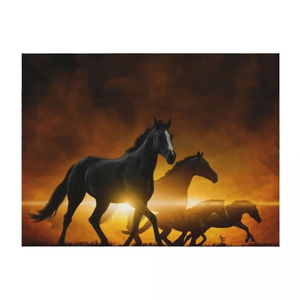 

Wild Black Horses Throw Blanket Single Picnic Decorative Sofa for winter Blankets