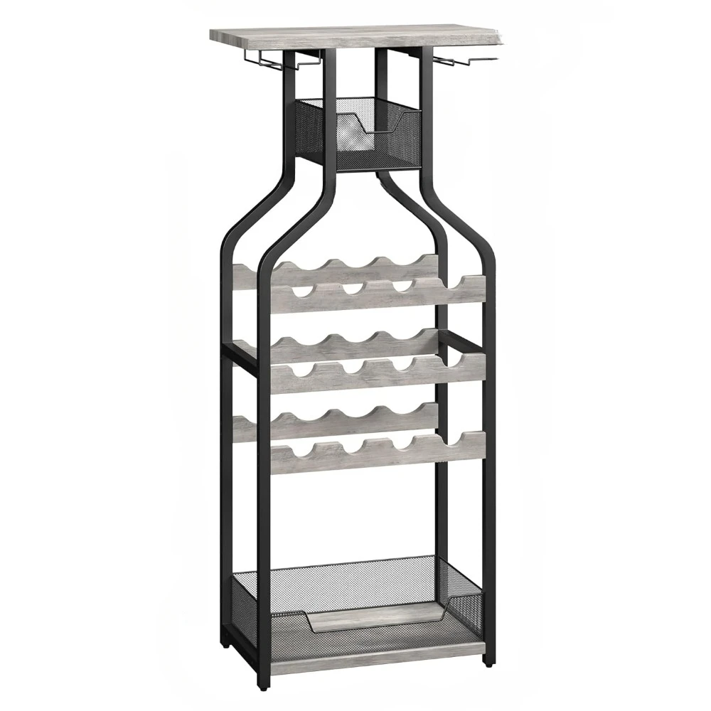 Imagem -06 - Autoportante Piso Cremalheira do Vinho Porta-garrafas de Vinho Stands para Piso Cinza Bar Stand Vinho Armazenamento Organizador Display Rack Tabela