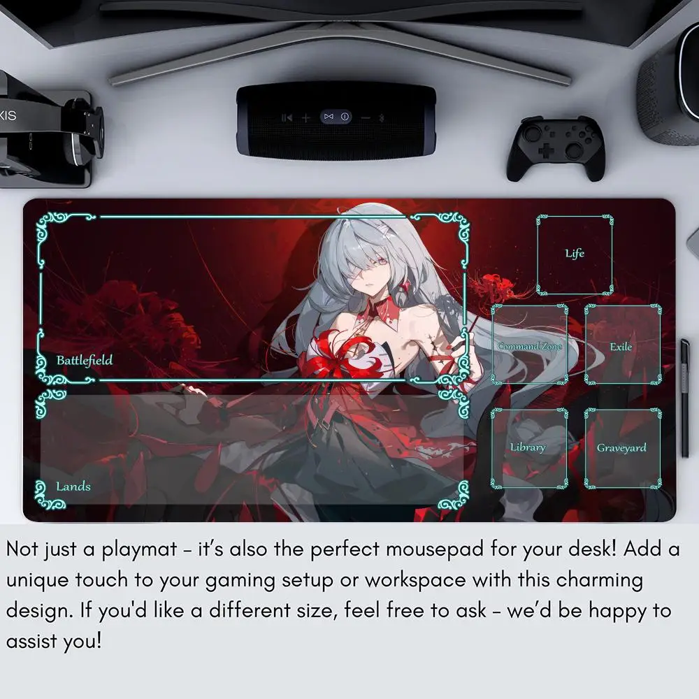 アニメガールテーマのマジックカードゲームマット、ゾーン付きMTGプレイマット、デスクマット、コマンダープレイマット、ゲームの集まりに最適なマジックラグ