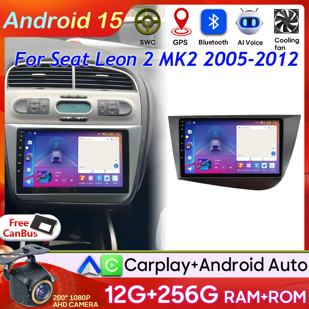 

Carplay для Seat Leon 2 MK2 2005 2006 2007 2008-2012 Android 15 GPS-навигация Автомобильный монитор Видео Автомобильный радиоприемник без 2din DSP