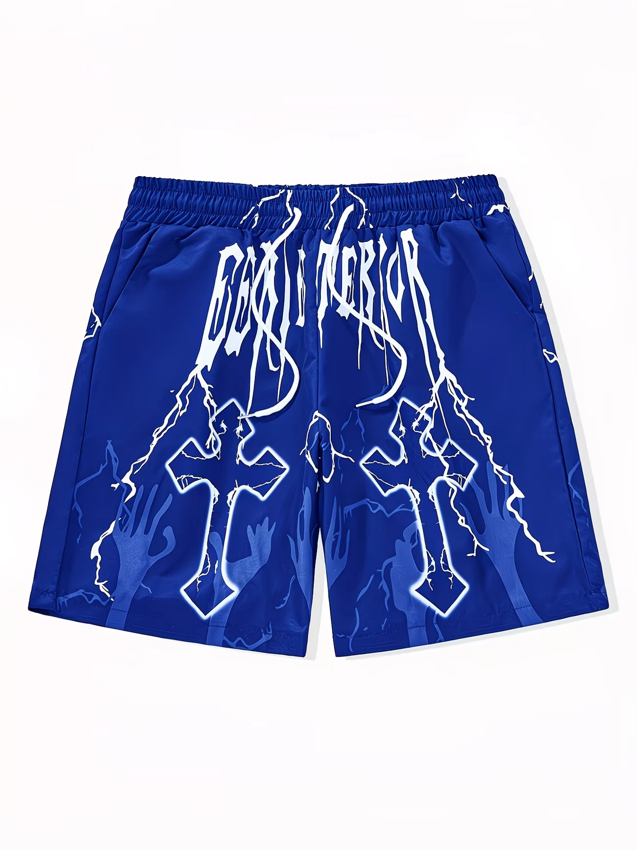

2026 Gothic Inverted Cross Lightning Ghost Beach Shorts Men's Quick Drying Shorts Are Suitable for Daily and Training Wear Y2k