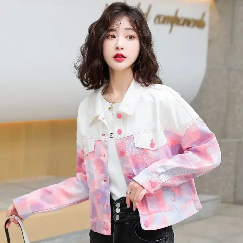 

Spring Autumn Women's Denim Jackets Gradient 2025 New Arrivals Korean Outer on Sale Y2k Fashion Female Jeans Coats Korea Vintage