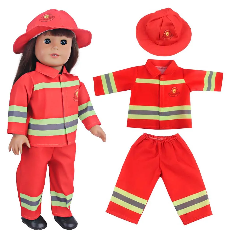 

Cosplay 18 Inch Doll Firefighter Costume Set 43cm Baby Newborn OG Russian Reborn Dolls Toy Christmas Halloween Dress Up