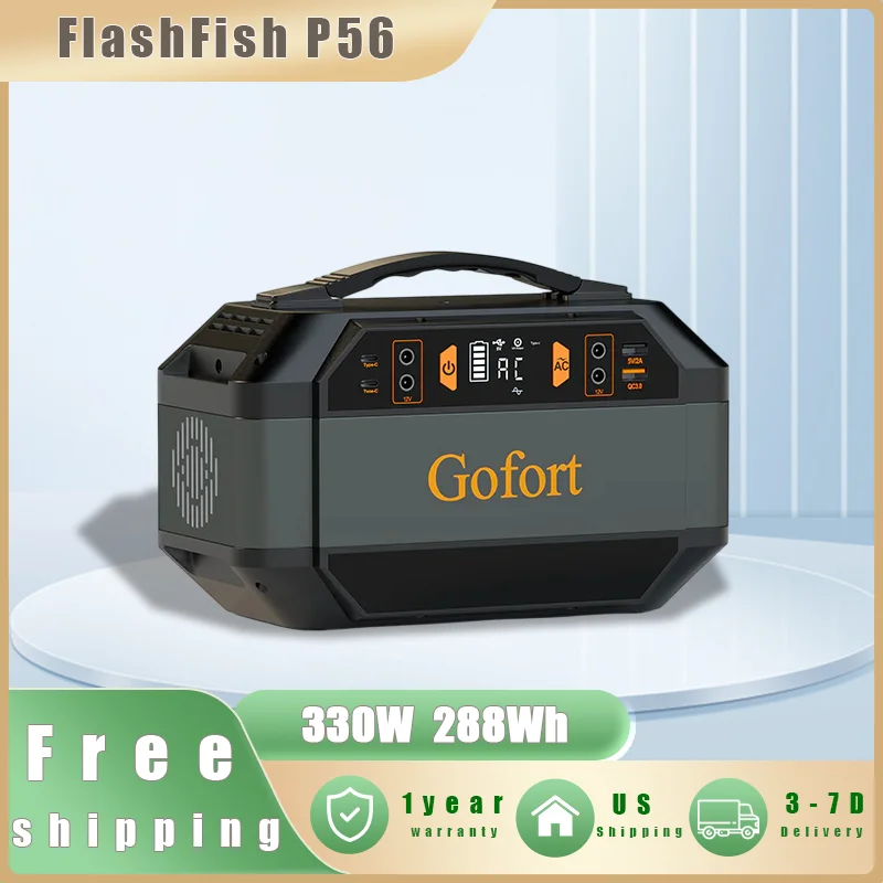 Портативная электростанция Flashfish P56, солнечный генератор 300 Вт, 299 Втч, литий-ионный аккумулятор, домашний резервный аккумулятор, уличный кемпинг, мобильная мощность