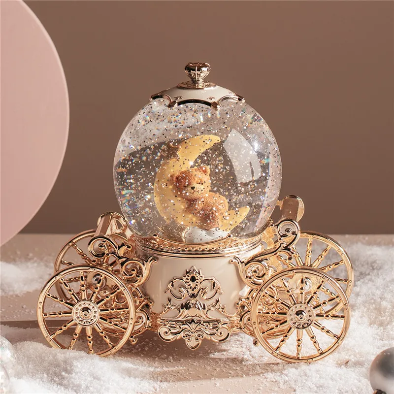 Rotating Dreamy Crystal Ball Drifting Snow Music Box Couple Carriage Crystal Ball Music Box Birthday Gift Home Decoration