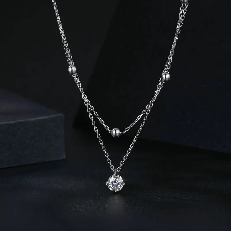 

Bamoer U 0.5CT Moissanite Necklace 925 Sterling Silver Unique Double-layer Design Certified Necklace Women Fine Jewelry VVS1