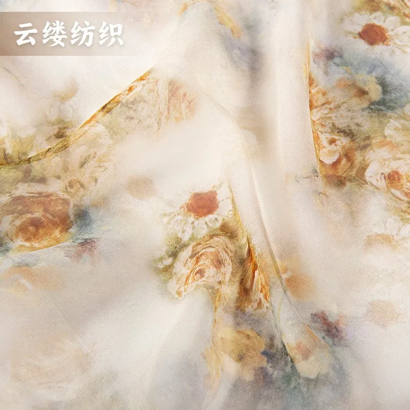 Silk double crepe oil painting floral printed fabric design women's clothing