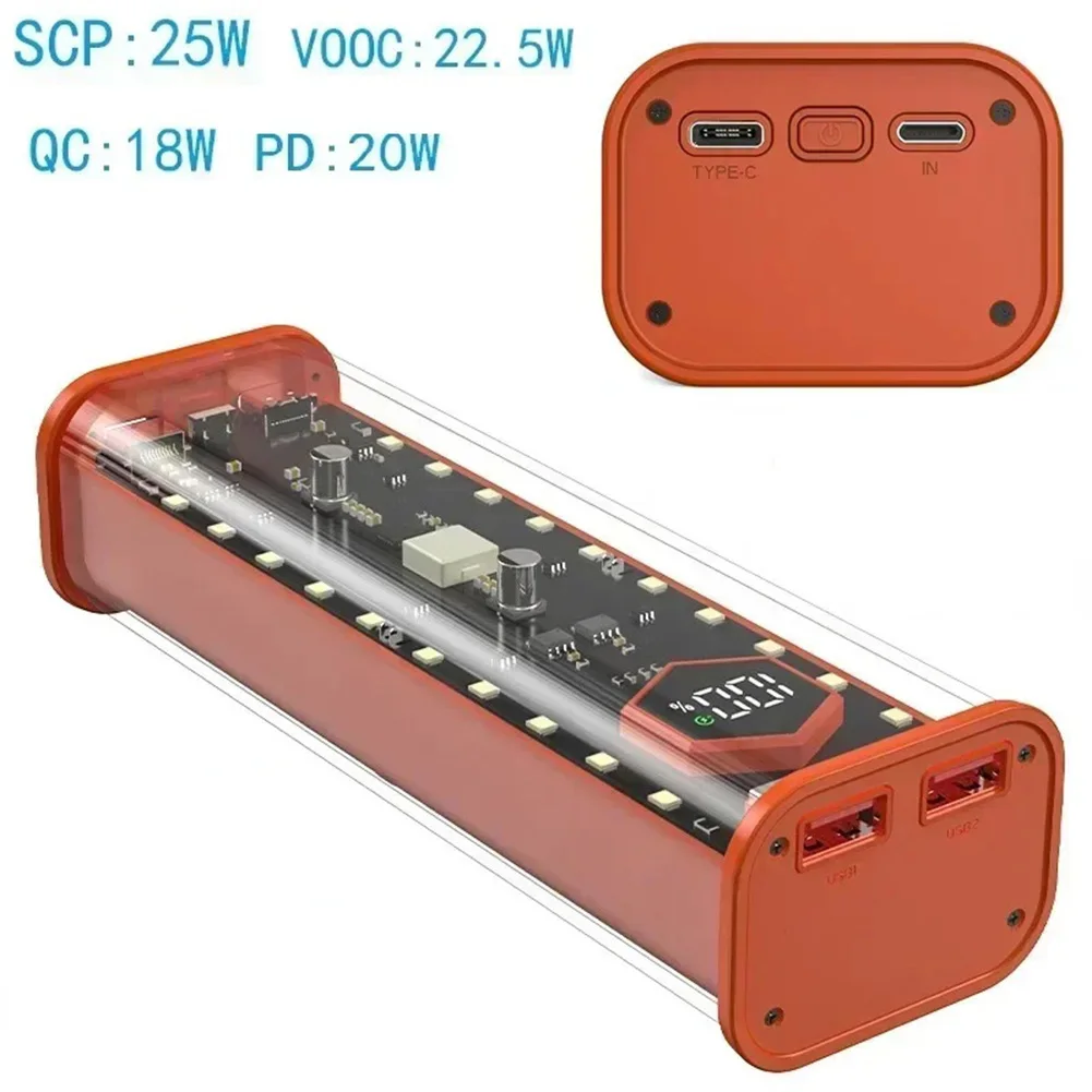 

21700 Battery Power Bank Case PD20W Fast Charging Transparent ABS Shell Dual USB-And Type-C Ports For Mobile Devices