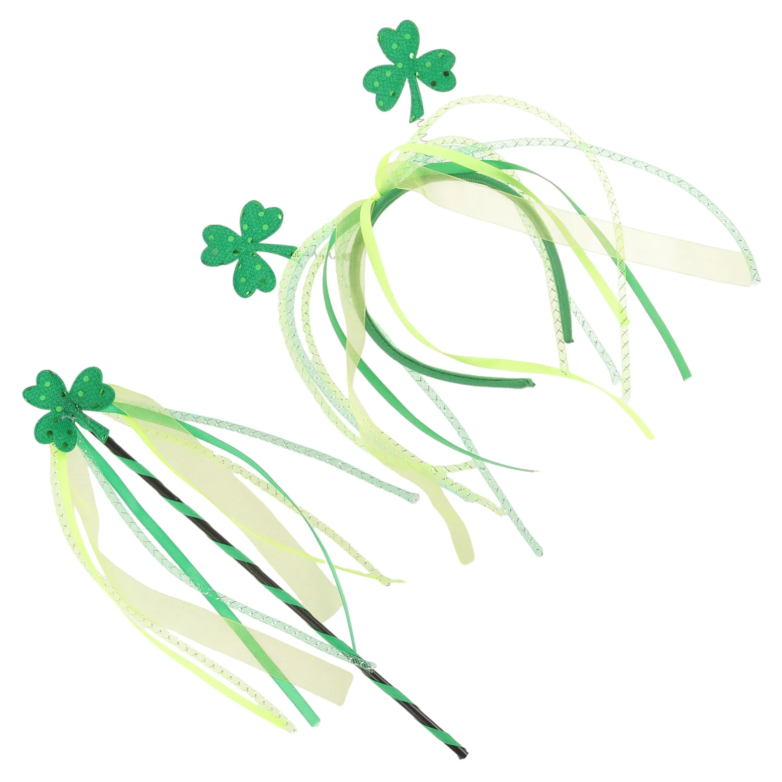 St Patricks Day Beads Irish Headband Girls Fairy Wands Hair Shamrock for Women Miss