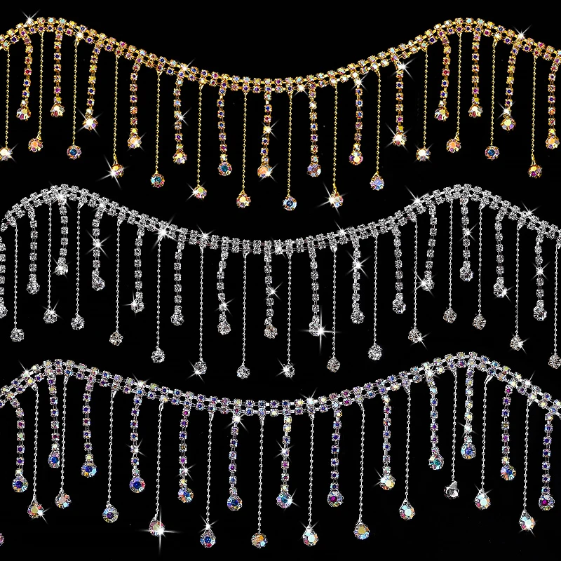 

90cm Crystal Rhinestone Tassel Claw Chain for Sewing or Glue On Application Wedding Dress Decor Clothing Accessories DIY Craft