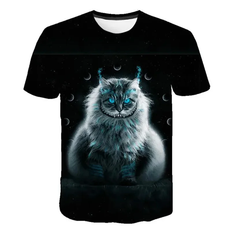 3D Printed Mysterious Cat T-Shirt For Women Men Cute Animal Graphic T Shirts Summer Fashion Loose Tees Short Sleeves O-Neck Tops