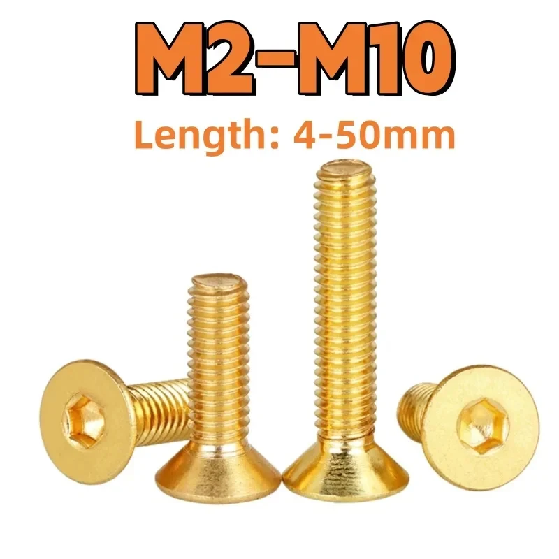 M2 M2.5 M3 M4 M5 M6 M8 M10 Countersunk Hexagon Socket Screws Solid Brass Flat Head Allen Machine Fastener Bolts