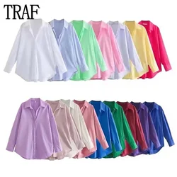 TRAF 2023 Oversize Shirts for Women 16 Colors Button Up Shirt Women Striped Shirts and Blouses Woman Long Sleeve Summer Tops