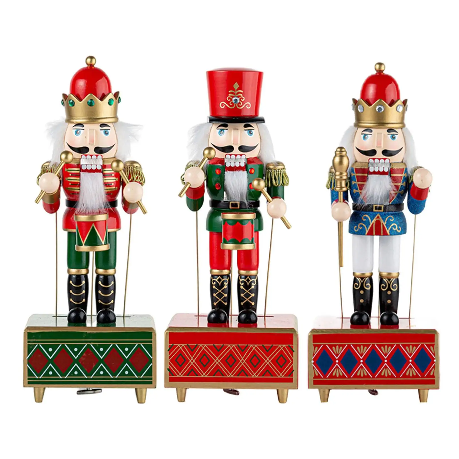 Traditional Nutcracker Music Box Ornaments Wind up Clockwork Toy Christmas Gift