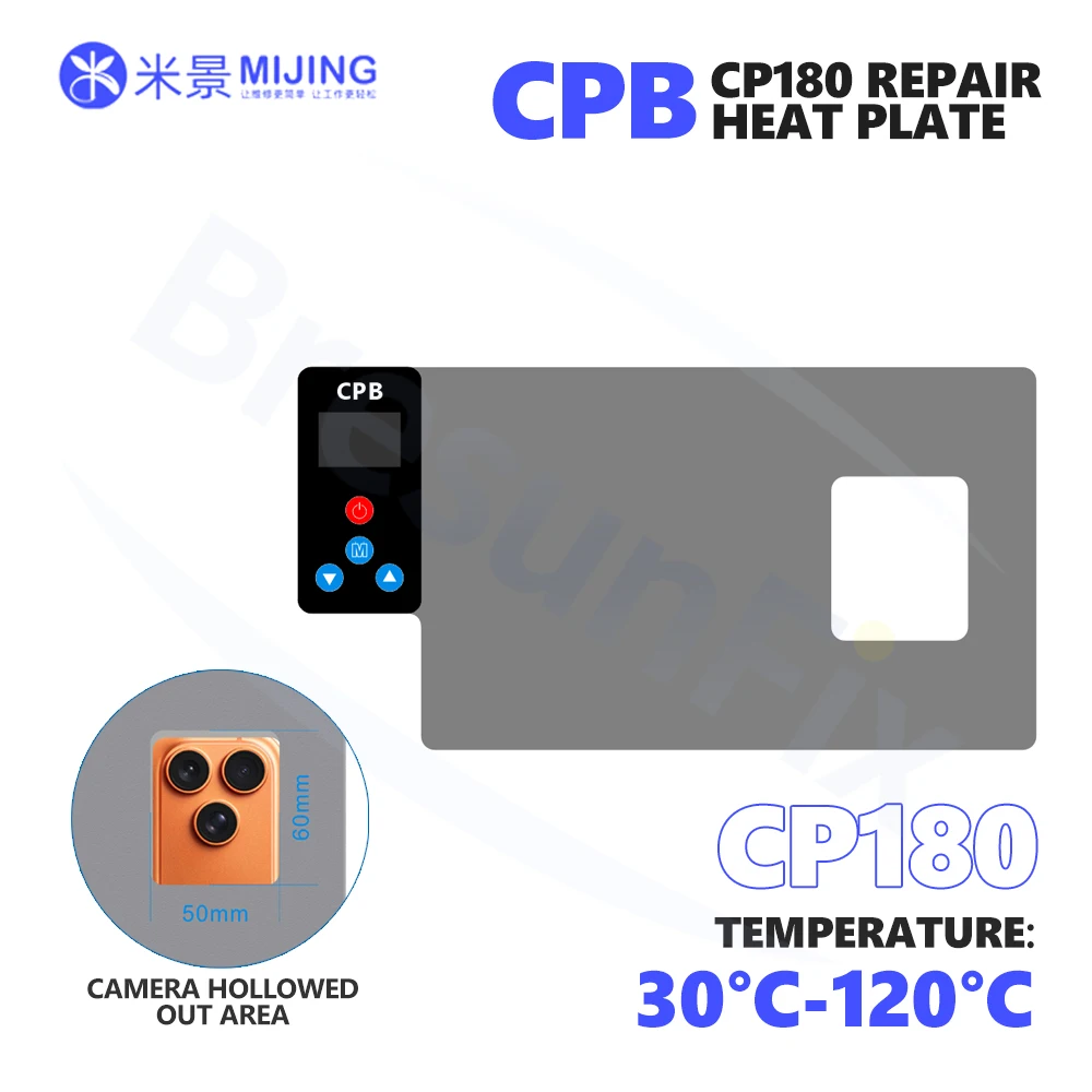 mijing-cpb-cp180-screen-heating-removal-tool-30°c–120°c-with-cutout-for-camera-area-for-phone-repair-screen-heating-removal-tool