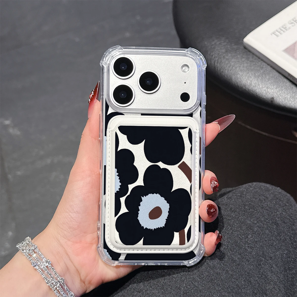 Bold Flora Phone Case For iPhone 17 16 15 14 13 Pro Max Plus Wallet Pocket Transparent Soft TPU for Magnetic Phone Case