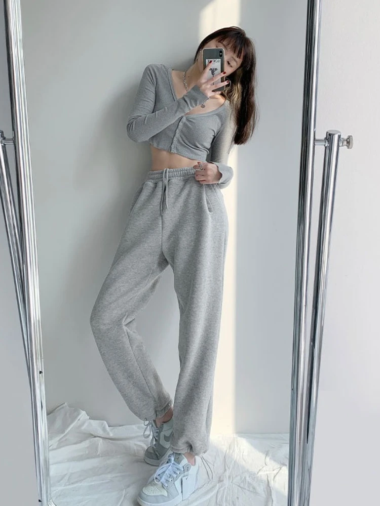 Herbst Winter Dicke Warme Sport Hosen frauen Kordelzug Baumwolle Hosen Hohe Taille Beiläufige Lose Bequeme Sport Jogginghose
