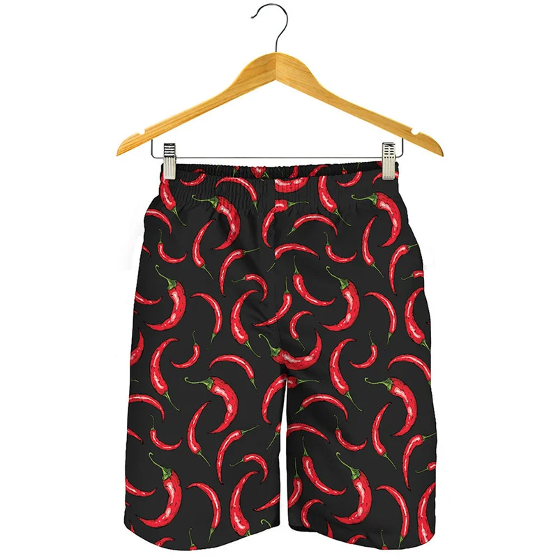 Pantalon court à motif de piment coloré pour hommes, short de plage tendance, short de planche de surf imprimé en 3D, maillot de bain d'été