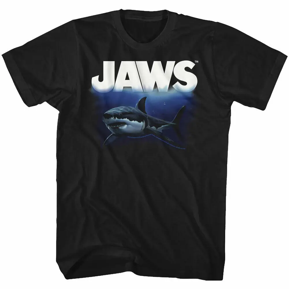 JAWS The Movie T-Shirt Deep Blue Night Sharks Mens Black Cotton New