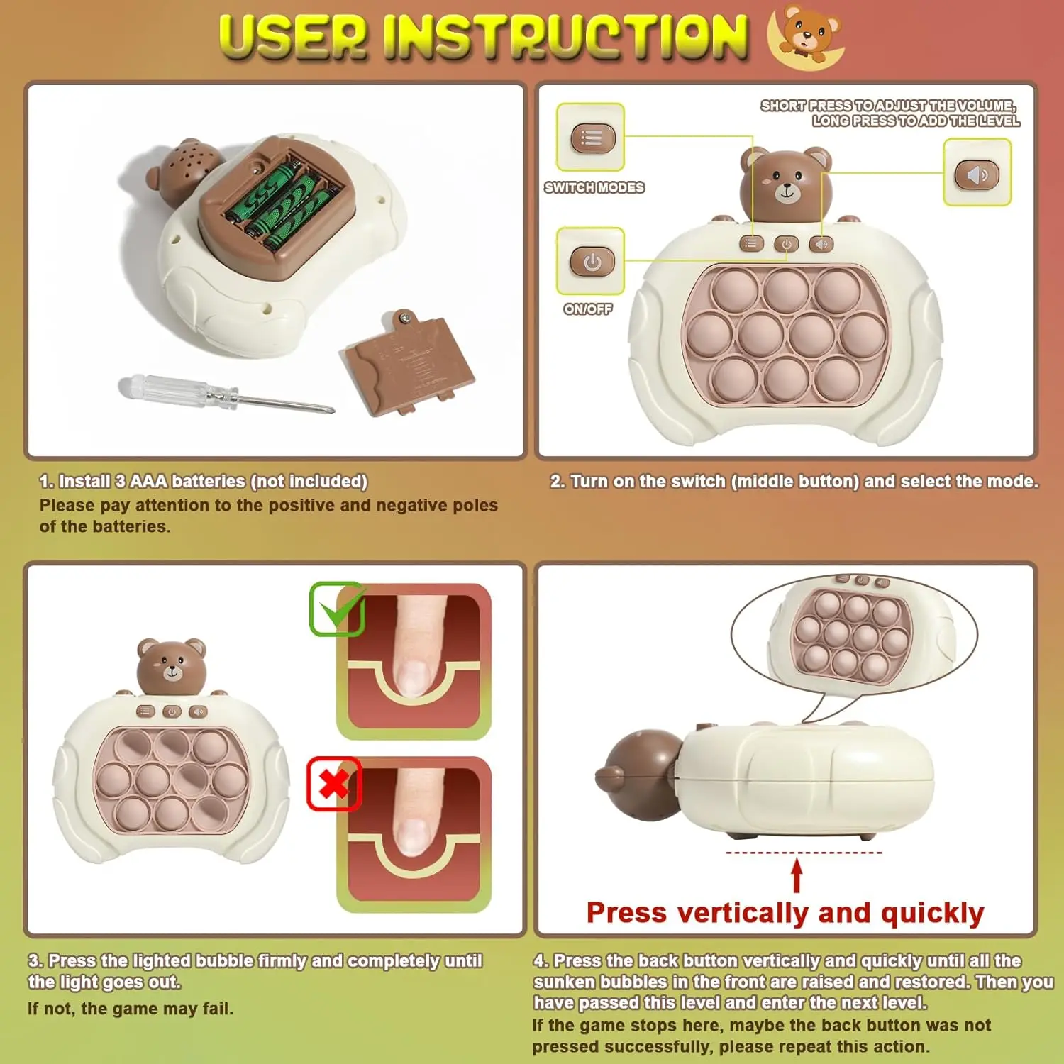 Juego de empuje rápido para niños, máquina de juego de rompecabezas, juguete sensorial de empuje rápido, regalos de Navidad y cumpleaños