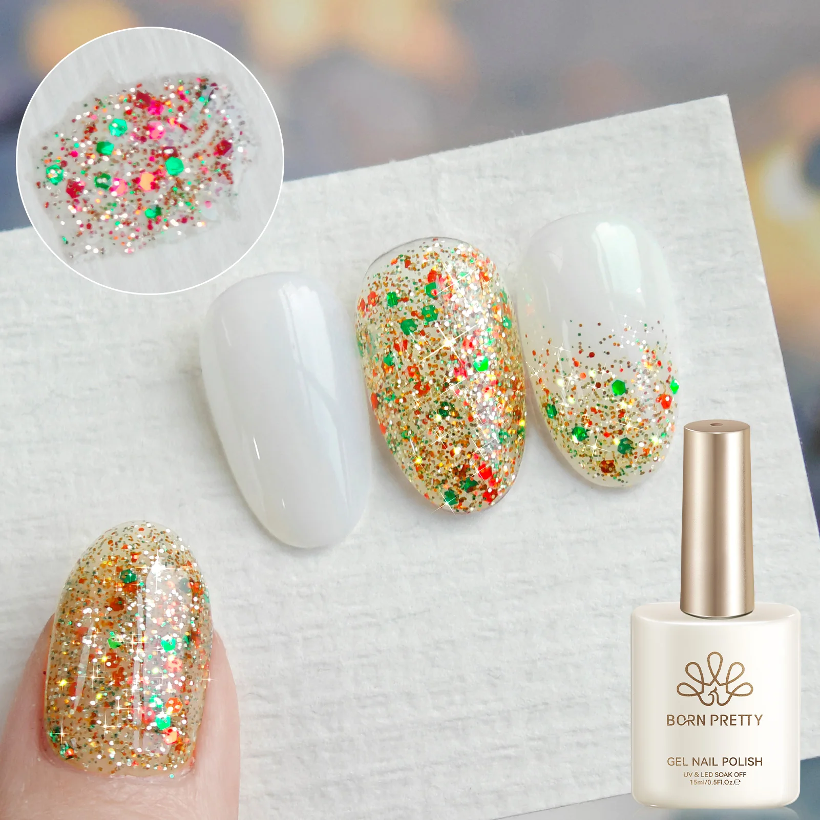 BORN PRETTY 15ml Pale Yellow Glitter Gel Nail Polish Semi Permanent  All For Manicure Soak Off UV LED Varnish Nail Art Top Coat