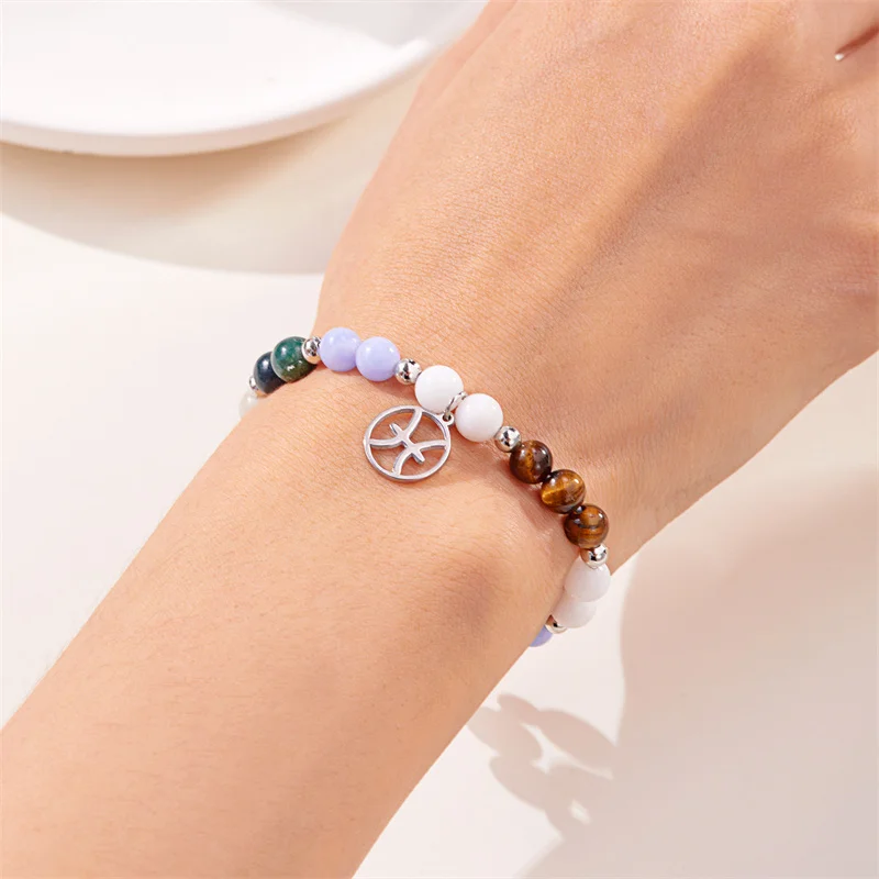 Minimalistische Bunte Naturstein-Perlenarmbänder für Damen und Herren, Modische Handgefertigte 12 Sternzeichen-Armbänder, Schmuck – Detail 14
