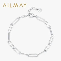Ailmay 925 Sterling Silver Simple Hollow Out Geometric Bracelets for Women Trendy Chain Bracelets Party Accessories Fine Jewelry