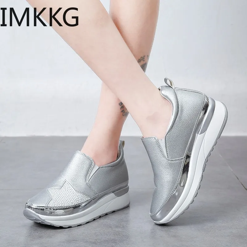 Spring/Autumn fashion Comfort Creepers Bling Loafers Mocassin Femme White Platform Shoes Casual Flat Heel women Shoes sneakers