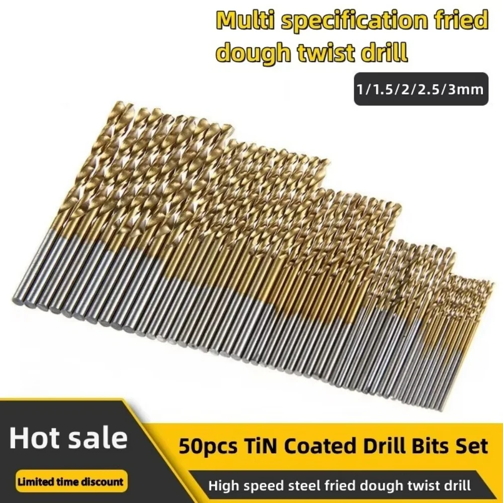 50Pcs Professional Titanium Coated Drill Bits High Speed Steel Drill Bits Set Tool Electric Drill Woodwork Drill 1/1.5/2/2.5/3mm
