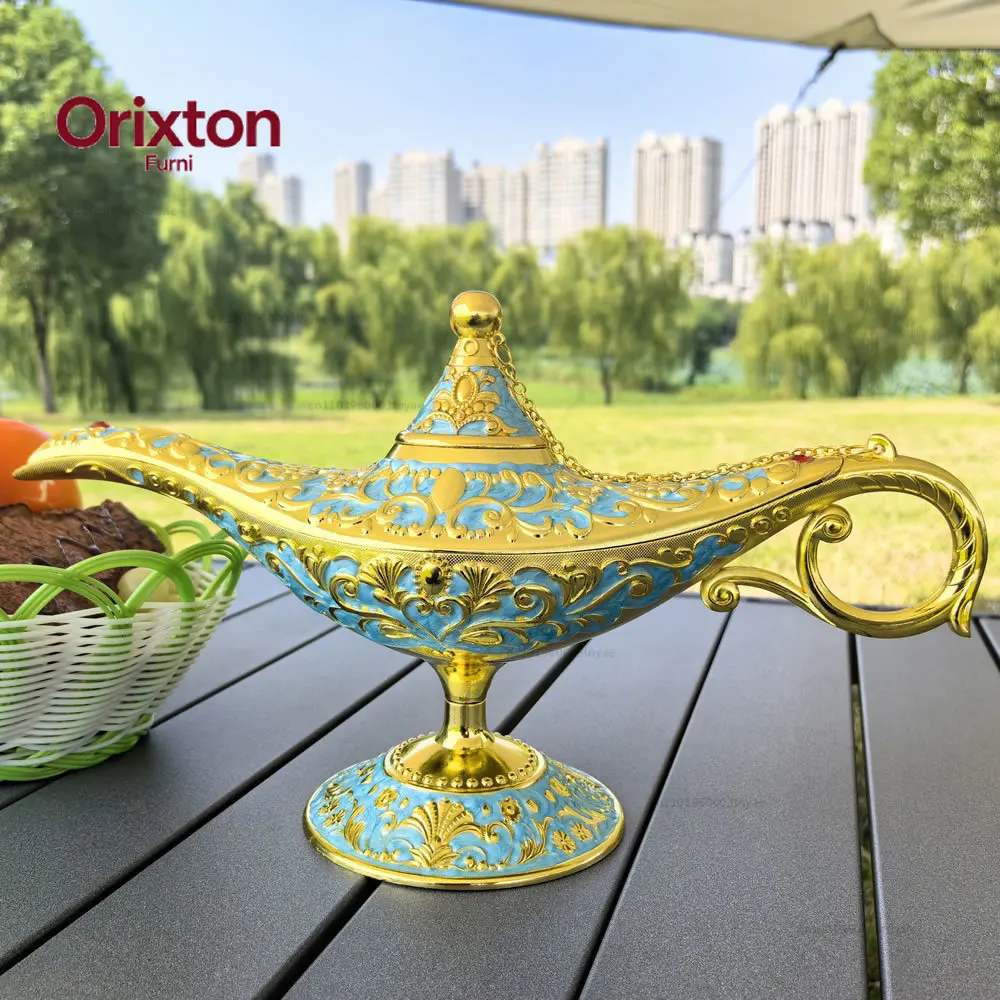 Aladdin lamp 22cm Metal Aladdin Magic Lamp Decoration Home Accessories Russian Characteristics Retro Living Room Decor Ornament
